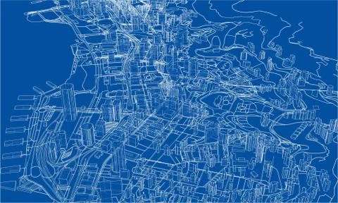 Outline city concept. Wire-frame style Illustrazione stock