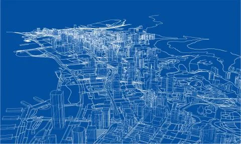 Outline city concept. Wire-frame style Stock Illustration