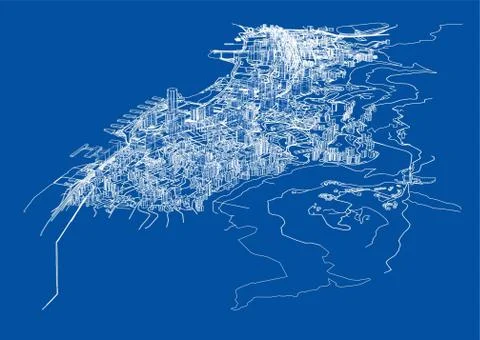 Outline city concept. Wire-frame style 스톡 일러스트