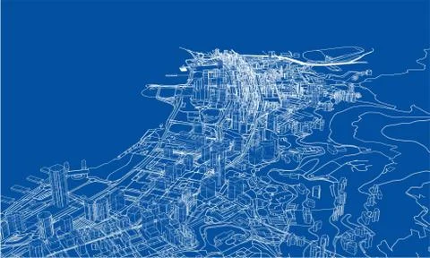 Outline city concept. Wire-frame style Stockillustratie