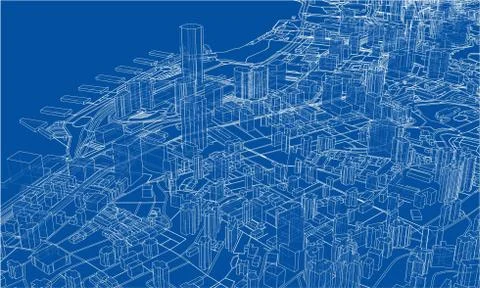Outline city concept. Wire-frame style Stock Illustration