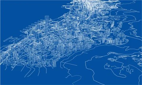 Outline city concept. Wire-frame style Stock Illustration