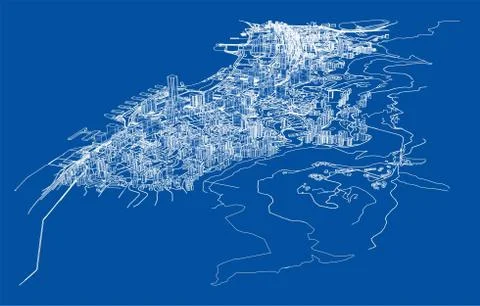 Outline city concept. Wire-frame style Stock Illustration