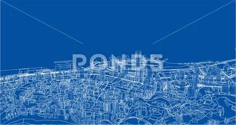 Outline city concept. Wire-frame style Stock Illustration
