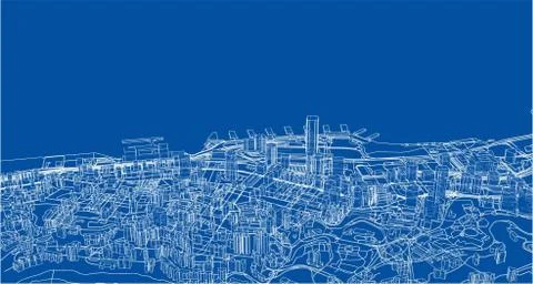 Outline city concept. Wire-frame style Stock Illustration