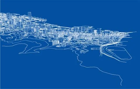 Outline city concept. Wire-frame style Stock Illustration