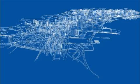 Outline city concept. Wire-frame style Illustrazione stock