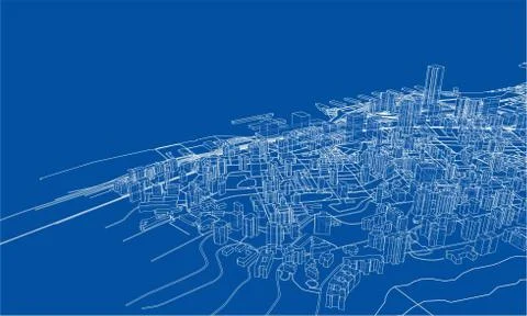 Outline city concept. Wire-frame style Stock Illustration