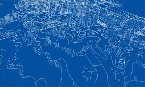 Outline city concept. Wire-frame style Illustrazione stock