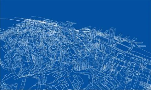 Outline city concept. Wire-frame style Stock Illustration