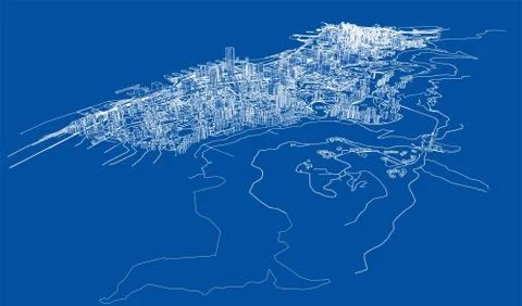 Outline city concept. Wire-frame style Illustrazione stock
