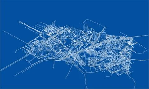 Outline city concept. Wire-frame style Stock Illustration