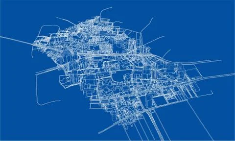 Outline city concept. Wire-frame style 스톡 일러스트