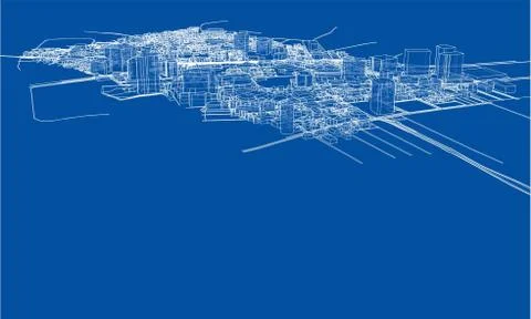 Outline city concept. Wire-frame style Illustrazione stock