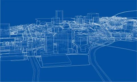 Outline city concept. Wire-frame style Stock Illustration