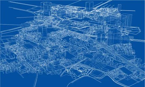 Outline city concept. Wire-frame style Stock Illustration