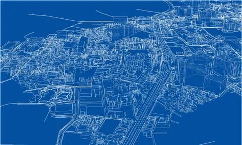 Outline city concept. Wire-frame style Illustrazione stock