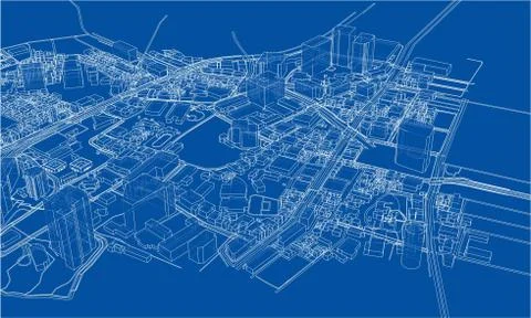 Outline city concept. Wire-frame style Illustrazione stock