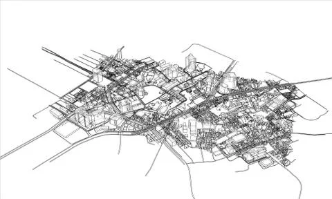 Outline city concept. Wire-frame style 스톡 일러스트