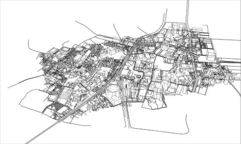 Outline city concept. Wire-frame style Stock Illustration
