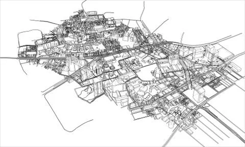 Outline city concept. Wire-frame style Stock Illustration