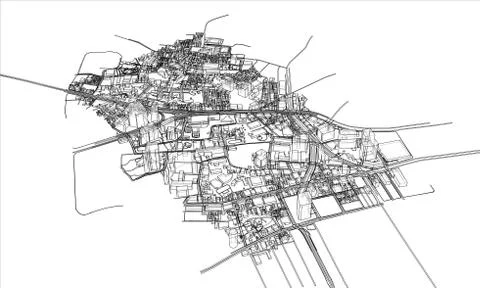 Outline city concept. Wire-frame style Illustrazione stock
