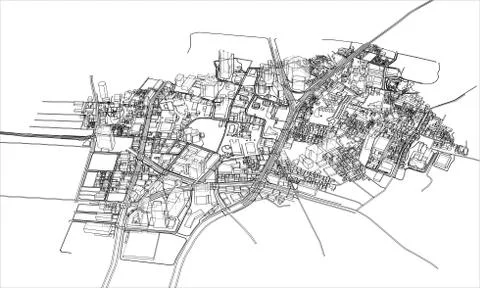 Outline city concept. Wire-frame style Stock Illustration