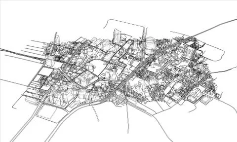 Outline city concept. Wire-frame style Stock Illustration