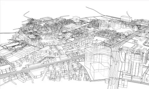 Outline city concept. Wire-frame style Illustrazione stock