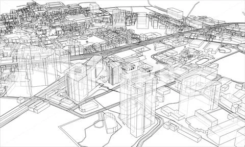 Outline city concept. Wire-frame style Stock Illustration