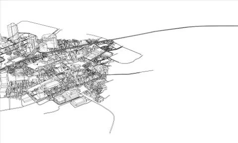 Outline city concept. Wire-frame style Stock Illustration