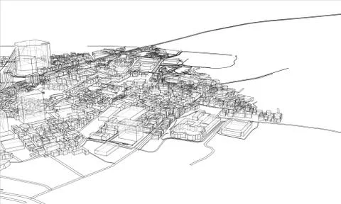 Outline city concept. Wire-frame style Stock Illustration