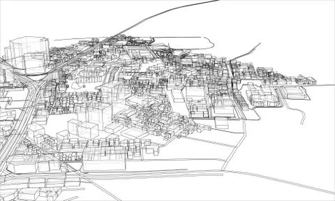 Outline city concept. Wire-frame style Illustrazione stock