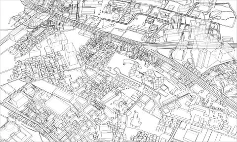 Outline city concept. Wire-frame style Illustrazione stock