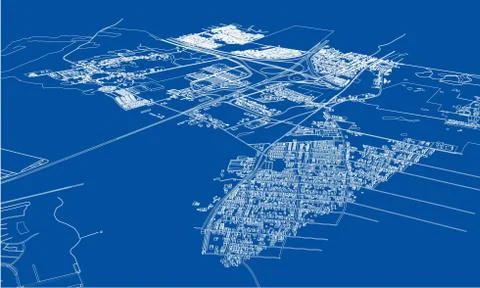 Outline city concept. Wire-frame style Illustrazione stock
