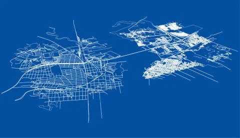 Outline city concept. Wire-frame style Illustrazione stock