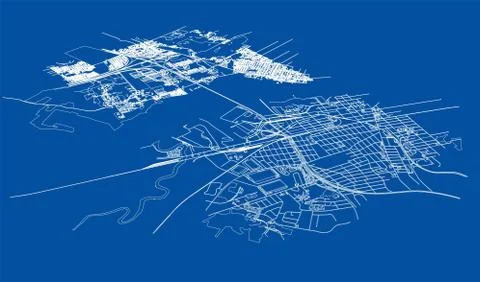 Outline city concept. Wire-frame style Illustrazione stock