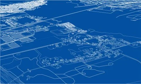 Outline city concept. Wire-frame style Illustrazione stock