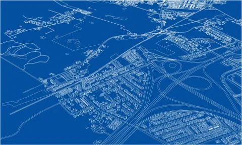 Outline city concept. Wire-frame style Illustrazione stock