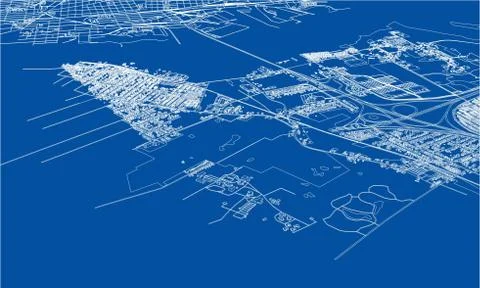Outline city concept. Wire-frame style Illustrazione stock