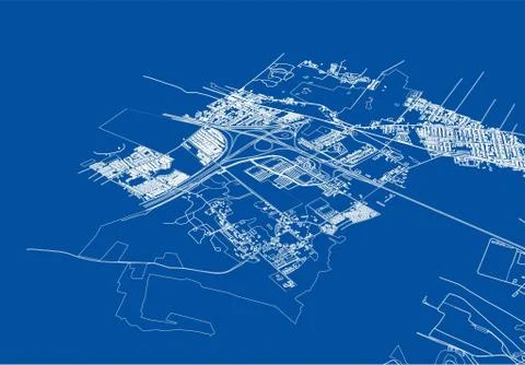 Outline city concept. Wire-frame style Illustrazione stock