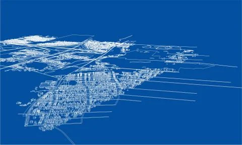 Outline city concept. Wire-frame style Stock Illustration