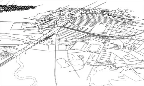 Outline city concept. Wire-frame style Illustrazione stock