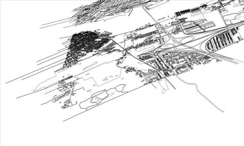 Outline city concept. Wire-frame style Illustrazione stock