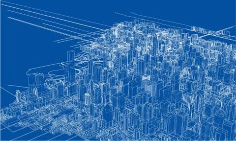 Outline city concept. Wire-frame style Illustrazione stock