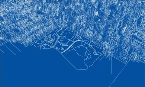 Outline city concept. Wire-frame style Stock Illustration