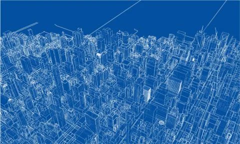 Outline city concept. Wire-frame style Stock Illustration