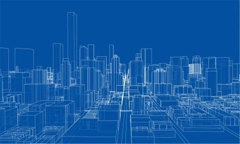 Outline city concept. Wire-frame style Illustrazione stock