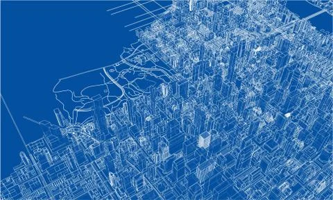 Outline city concept. Wire-frame style Stock Illustration