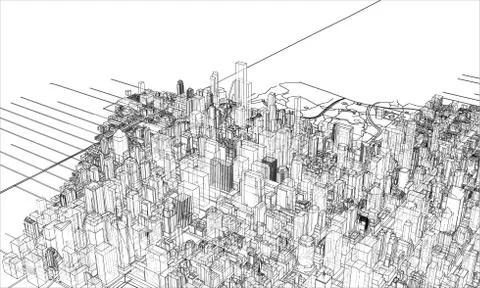 Outline city concept. Wire-frame style Illustrazione stock